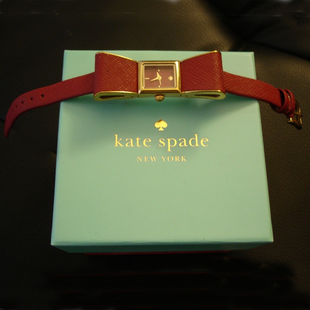 Kate Spade NY Minute Bow Watch Dark Red Box Tags